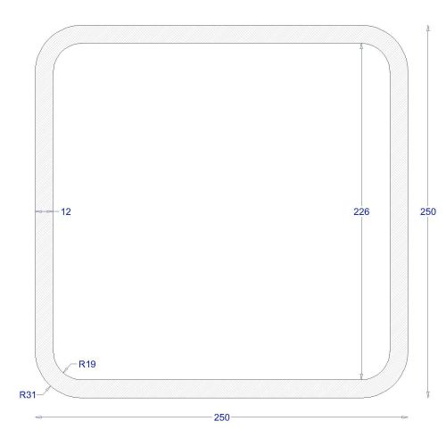 ΚΟΙΛΟΔΟΚΟΣ ΜΑΥΡΟΣ 250*250*12 (6m)